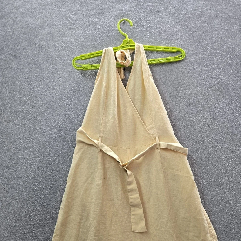 American Eagle Outfitters Women Jumpsuit L Yellow Cotton Linen Tie Coastal Beach